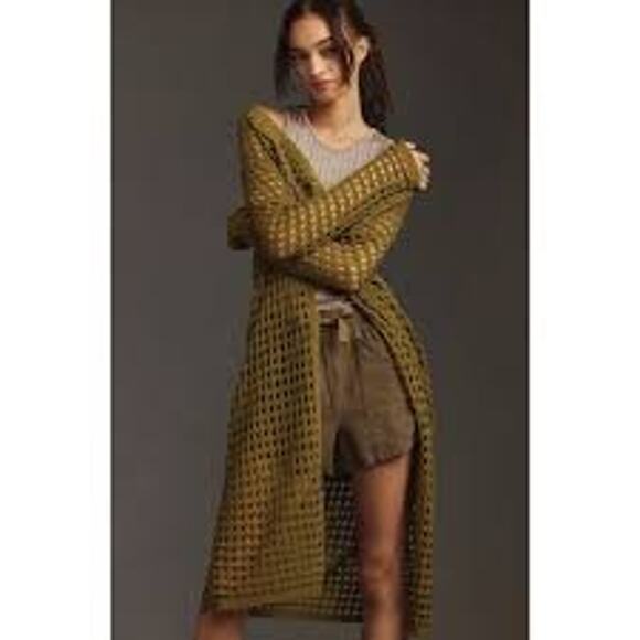 Anthropologie Sweaters - Anthropologie Open-Weave Long Cardigan Sweater, Olive Green, Retail $120 NWT NEW
